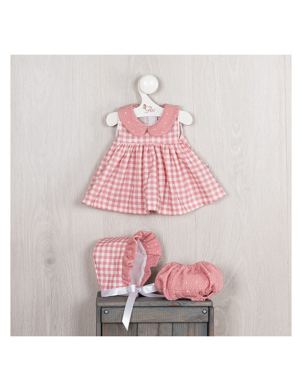 ROUPA PARA MARIA 43CM - VESTIDO E TOUCA VICHY ROSA
