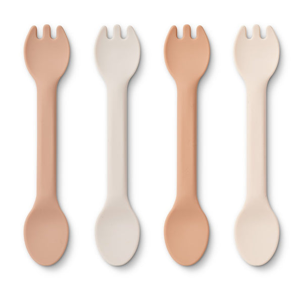 4 cucharas y tenedores 2 en 1