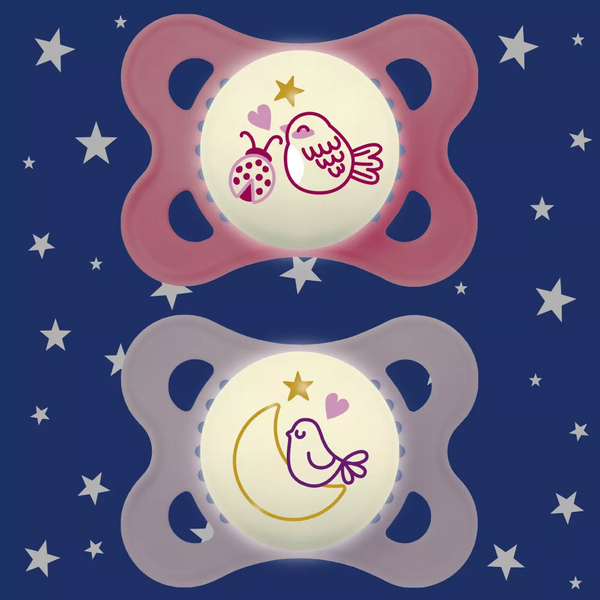 2 Original Pure Night Silicone Pacifiers 2-6 Months MAM