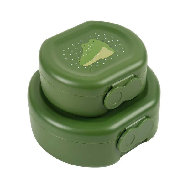 Conjunto de 2 marmitas com clip para crianças, leves e fáceis de abrir, ideais para transportar snacks para a escola, passeios e viagens. Mrs Alligator