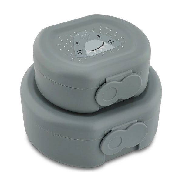 Conjunto de 2 marmitas com clip para crianças, leves e fáceis de abrir, ideais para transportar snacks para a escola, passeios e viagens. Mr Shark