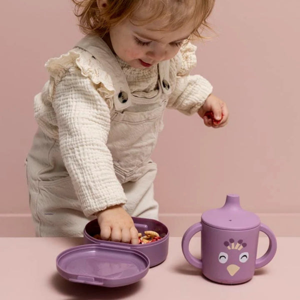 Conjunto de 2 marmitas com clip para crianças, leves e fáceis de abrir, ideais para transportar snacks para a escola, passeios e viagens. Mrs Peacock