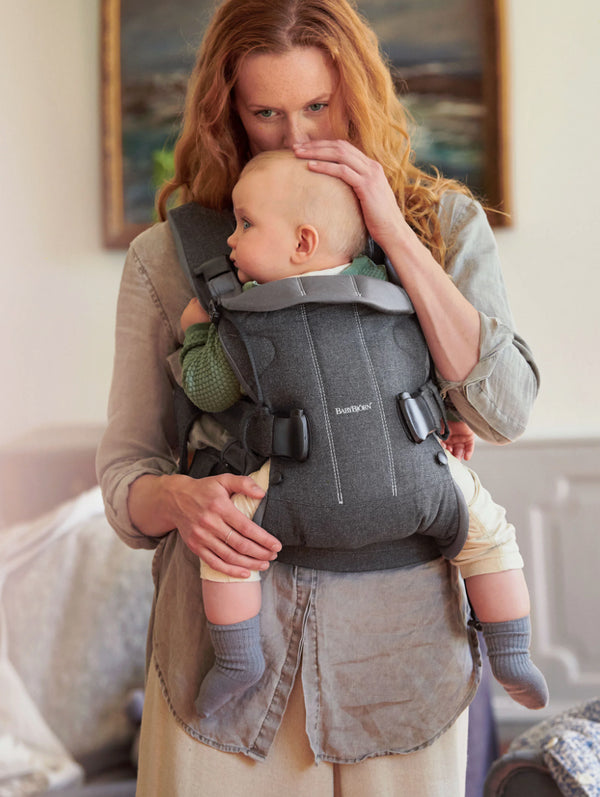 Babyjorn baby carrier one frontal e traseiro denim grey, dark grey, cotton mix