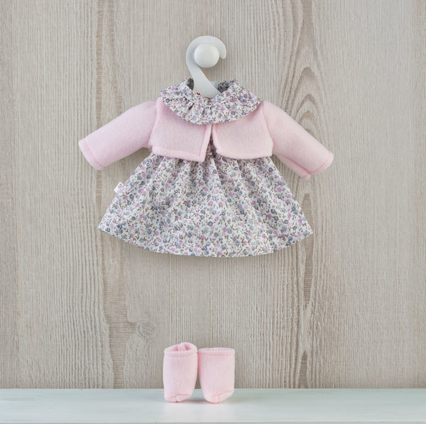 ROUPA PARA GUILLE - CONJUNTO VESTIDO ROSA COM FLORES E SAPATOS