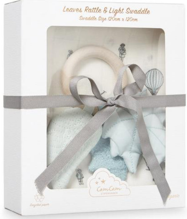 caixa presente swaddle e chocalho holiday