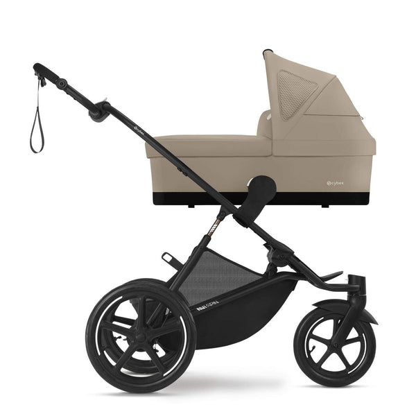 Alcofa CYBEX S compatível com os carrinhos Eezy S, Balios S Lux, Talos S Lux e Avi Spin, com colchão em espuma macia, capota extensível com proteção UPF 50+, ventilação integrada e pega de transporte para bebés desde o nascimento até aos 9 kg. Almond Beige