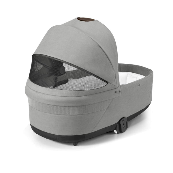 Alcofa CYBEX S LUX compatível com os carrinhos Balios S Lux e Talos S Lux, com colchão em espuma macia, capota solar XXL UPF 50+, ventilação integrada e pega de transporte para bebés desde o nascimento até aos 9 kg. Stone Grey