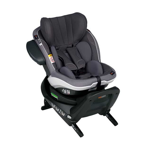 Cadeira auto BeSafe iZi Turn M i-Size com rotação de 360°, sistema de segurança digital integrado, base ISOFIX, almofadas Two-Fit Cushion™ e utilização dos 61 aos 105 cm, permitindo viajar em contra ou a favor da marcha. Metallic Melange