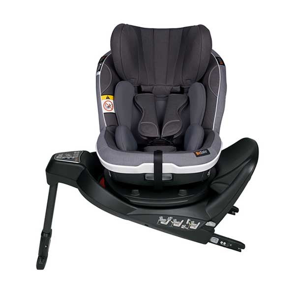 Cadeira auto BeSafe iZi Turn M i-Size com rotação de 360°, sistema de segurança digital integrado, base ISOFIX, almofadas Two-Fit Cushion™ e utilização dos 61 aos 105 cm, permitindo viajar em contra ou a favor da marcha. Metallic Melange