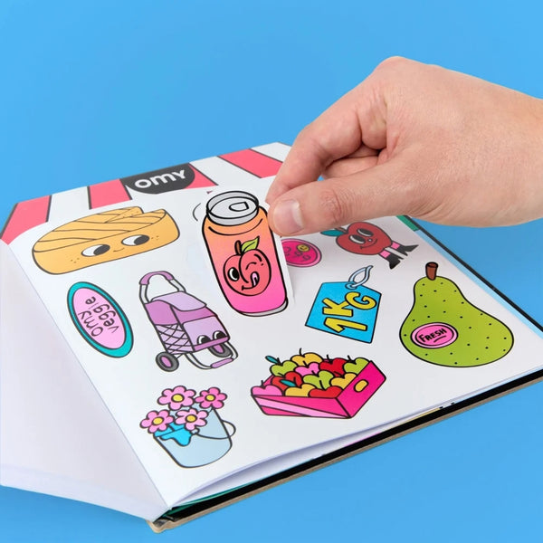 Boutique para Colorir OMY com 34 páginas, capa holográfica e autocolantes
Farmer's Market
