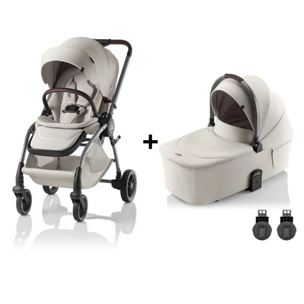 BRITAX RÖMER RIO LUX + ALCOFA com carrinho leve e compacto Rio Lux, alcofa ergonómica com colchão acolchoado, capota UPF 50+ e adaptadores incluídos. Sistema de passeio desde o nascimento até aos 22 kg. Soft Taupe