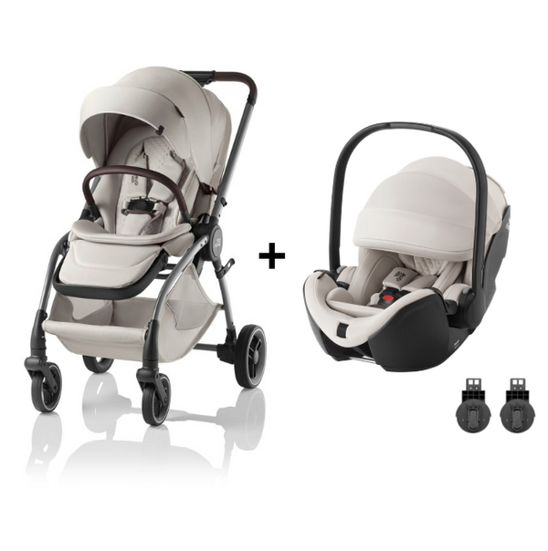 BRITAX RÖMER RIO LUX + OVO com carrinho leve e compacto Rio Lux, cadeira auto Baby-Safe Pro com tecnologia Ergo Recline e adaptadores incluídos. Sistema de viagem confortável e seguro desde o nascimento até aos 22 kg. Soft Taupe