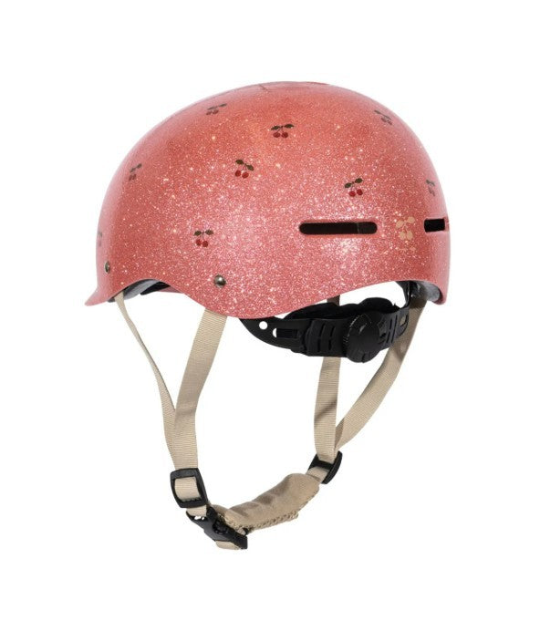 Capacete infantil XS Konges Sløjd para perímetro de cabeça de 47 a 51 cm, com viseira, ventilação e sistema de ajuste regulável.
Cherry and Glitter