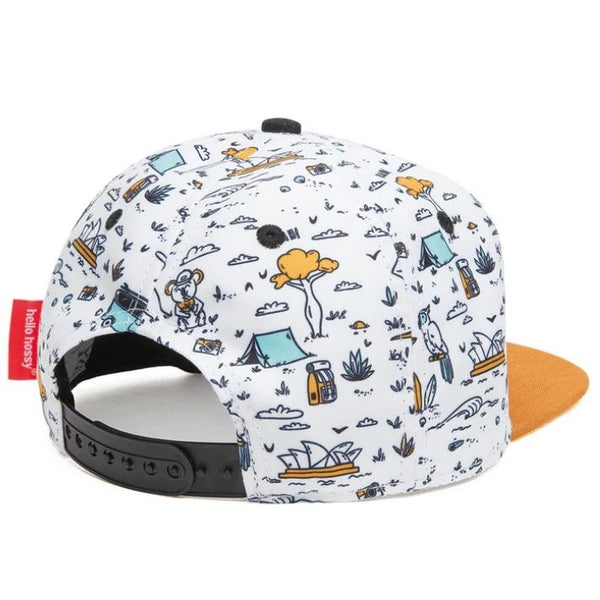 Chapeu Bone Hello Hossy padrão Aussie cor laranja e branco