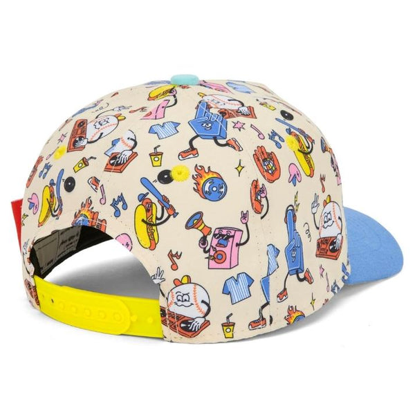 Chapeu Bone Hello Hossy padrão Baseball Party cor azul e branco