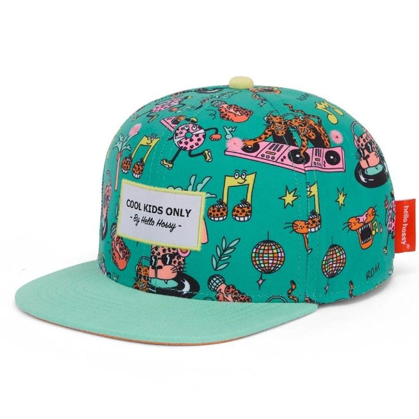 Chapeu Bone Hello Hossy padrão disco roar cor azul piscina