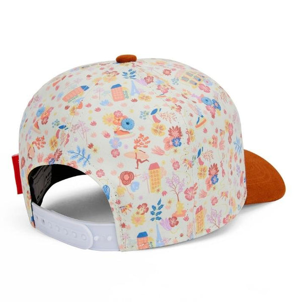 Chapeu Bone Hello Hossy padrão dried flowers cor laranja e rosa