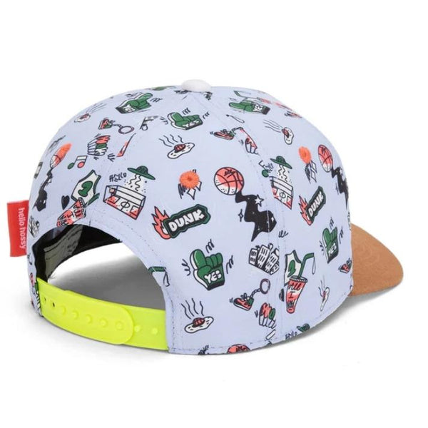 Chapeu Bone Hello Hossy padrão dunk cor castanho e azul claro