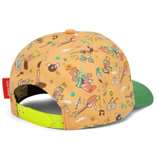 Chapeu Bone para criança Hello Hossy padrão music festival ride laranja e verde