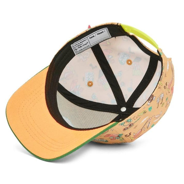 Chapeu Bone para criança Hello Hossy padrão music festival ride laranja e verde