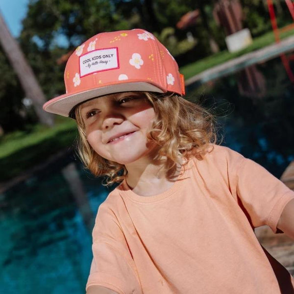 Chapeu Bone para criança Hello Hossy padrão peach bloom rosa
