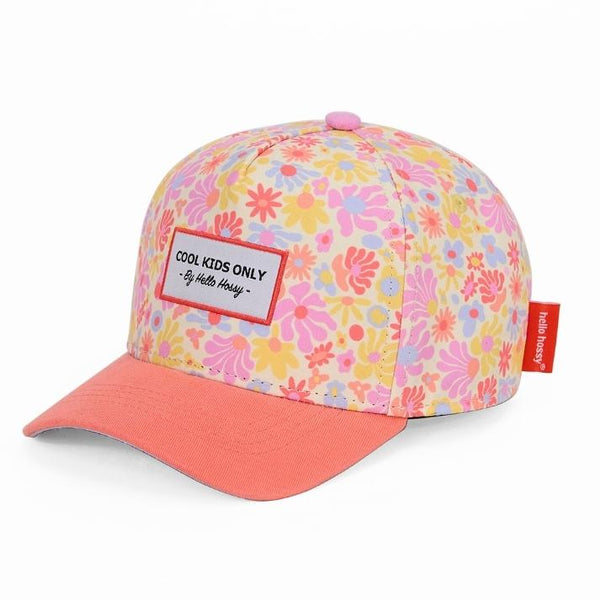 Chapeu Bone para criança Hello Hossy padrão retro flowers rosa