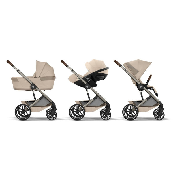 CYBEX Balios S Lux Duo com Alcofa Dobrável, carrinho de bebé com Travel System, fecho compacto, suspensão avançada, assento reversível e alcofa dobrável desde o nascimento até aos 4 anos. Almond Beige