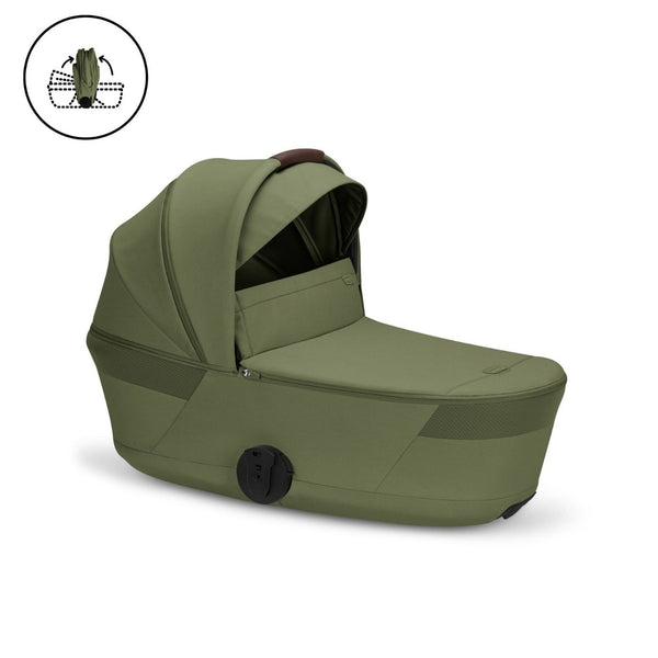 CYBEX Balios S Lux Duo com Alcofa Dobrável, carrinho de bebé com Travel System, fecho compacto, suspensão avançada, assento reversível e alcofa dobrável desde o nascimento até aos 4 anos. Moss Green