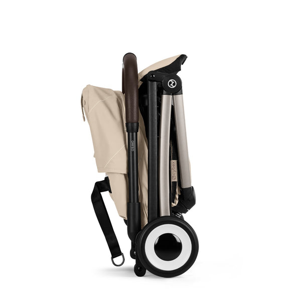Carrinho de bebé CYBEX Orfeo ultracompacto com reclinação horizontal, arnês One-Pull, compatível com bagagem de mão e Travel System desde o nascimento até aos 22 kg Almond Beige
