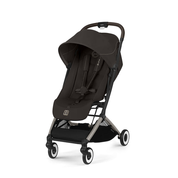 CARRINHO COMPACTO CYBEX ORFEO, carrinho ultraleve de 6,3 kg, compatível com bagagem de mão, reclinação totalmente horizontal, arnês One-Pull, capota XL UPF 50+, Travel System e compatibilidade com cadeiras auto CYBEX, Maxi-Cosi e BeSafe desde o nascimento até aos 22 kg. Chocolate Brown