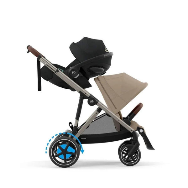 CYBEX e-GAZELLE S TAUPE TRIO + BASE com carrinho elétrico, alcofa Gazelle S, cadeira auto Cloud G Plus com reclinação ergonómica, Base G ISOFIX e adaptadores incluídos. Sistema de viagem premium desde o nascimento. Almond Beige