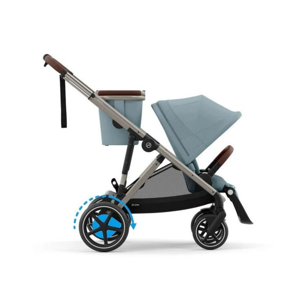 CYBEX e-GAZELLE S TAUPE TRIO + BASE com carrinho elétrico, alcofa Gazelle S, cadeira auto Cloud G Plus com reclinação ergonómica, Base G ISOFIX e adaptadores incluídos. Sistema de viagem premium desde o nascimento. Stormy Blue