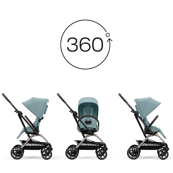 CYBEX EEZY S TWIST+ 2 TAUPE, carrinho de bebé compacto com assento rotativo de 360°, rodas todo-o-terreno, arnês One-Pull, fecho com uma mão e compatibilidade com cadeiras auto CYBEX, Maxi-Cosi e BeSafe desde o nascimento até aos 22 kg. Stormy Blue