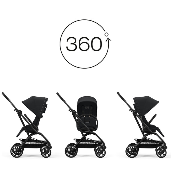 CYBEX EEZY S TWIST+ 2 BLACK, carrinho de bebé compacto com assento rotativo de 360°, rodas todo-o-terreno, arnês One-Pull, fecho com uma mão e compatibilidade com cadeiras auto CYBEX, Maxi-Cosi e BeSafe desde o nascimento até aos 22 kg.