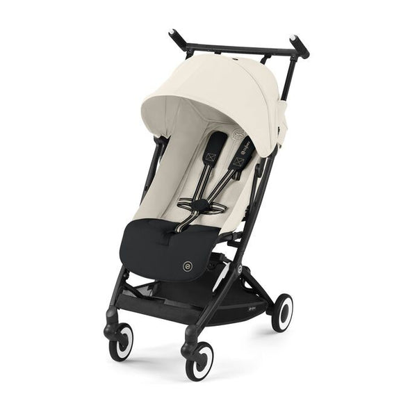 CYBEX LIBELLE SILVER, carrinho de bebé ultracompacto de 6 kg, compatível com bagagem de mão, preparado para Travel System, com arnês ajustável de um puxão e utilização desde o nascimento até aos 22 kg. Canvas White