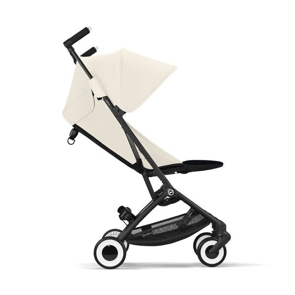 CYBEX LIBELLE SILVER, carrinho de bebé ultracompacto de 6 kg, compatível com bagagem de mão, preparado para Travel System, com arnês ajustável de um puxão e utilização desde o nascimento até aos 22 kg. Canvas White