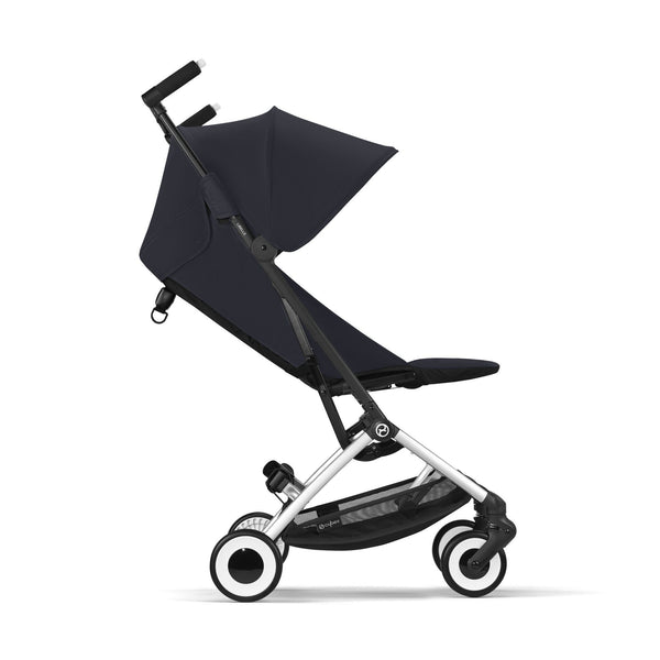 CYBEX LIBELLE SILVER, carrinho de bebé ultracompacto de 6 kg, compatível com bagagem de mão, preparado para Travel System, com arnês ajustável de um puxão e utilização desde o nascimento até aos 22 kg. Dark Blue