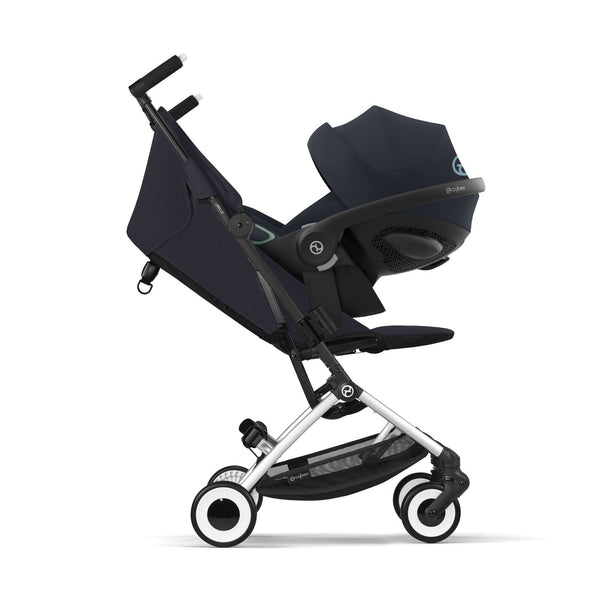 CYBEX LIBELLE SILVER, carrinho de bebé ultracompacto de 6 kg, compatível com bagagem de mão, preparado para Travel System, com arnês ajustável de um puxão e utilização desde o nascimento até aos 22 kg. Dark Blue