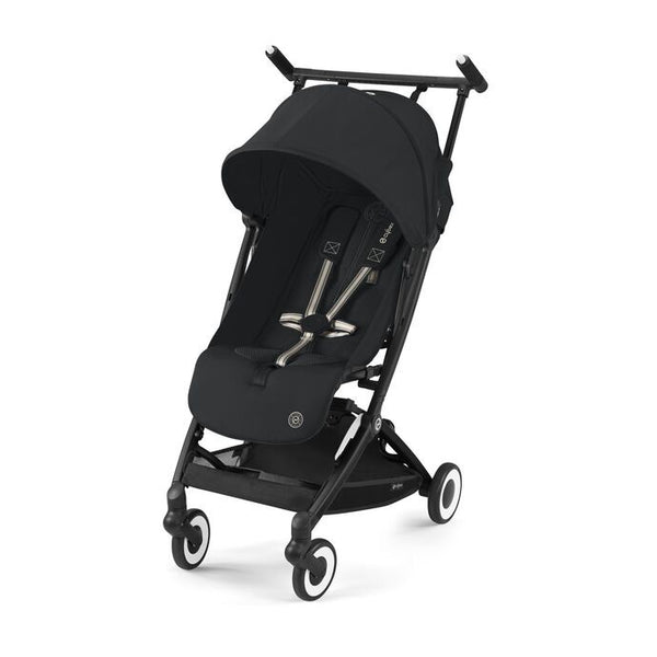 CYBEX LIBELLE SILVER, carrinho de bebé ultracompacto de 6 kg, compatível com bagagem de mão, preparado para Travel System, com arnês ajustável de um puxão e utilização desde o nascimento até aos 22 kg. Magic Black