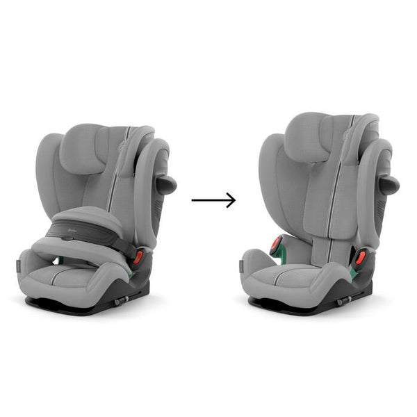 Cadeira auto CYBEX Pallas G3 Plus 2 em 1 com almofada de segurança, encosto de cabeça reclinável, sistema L.S.P. Plus, ventilação completa e utilização dos 76 aos 150 cm. Stone Grey
