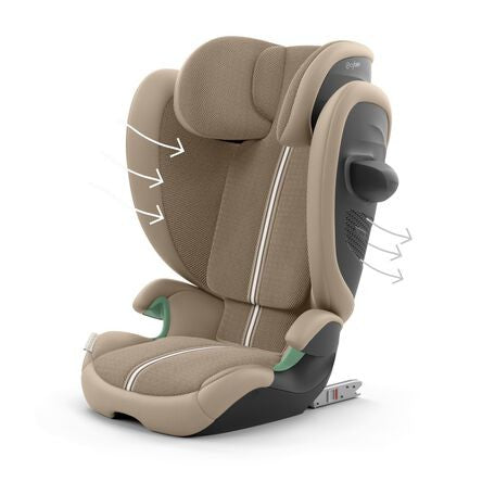 Cadeira auto CYBEX Solution G2 i-Fix Plus dobrável e leve, com encosto de cabeça reclinável, proteção lateral L.S.P. Plus e tecido em malha respirável. Almond Beige