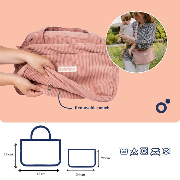 Mala de Maternidade Doomoo Fluffy em bombazine com 24 litros de capacidade, bolsa removível, muda-fraldas, bolsa térmica e acessórios para organizar todas as saídas com o bebé. Pink