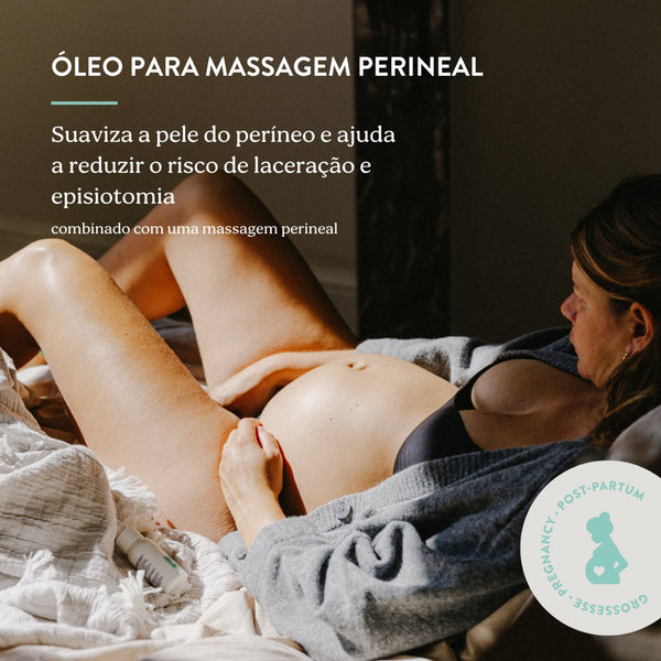 Óleo de Massagem do Períneo Doomoo x Shinncare com 12 ingredientes naturais, desenvolvido para preparar o períneo para o parto e favorecer a recuperação pós-parto.