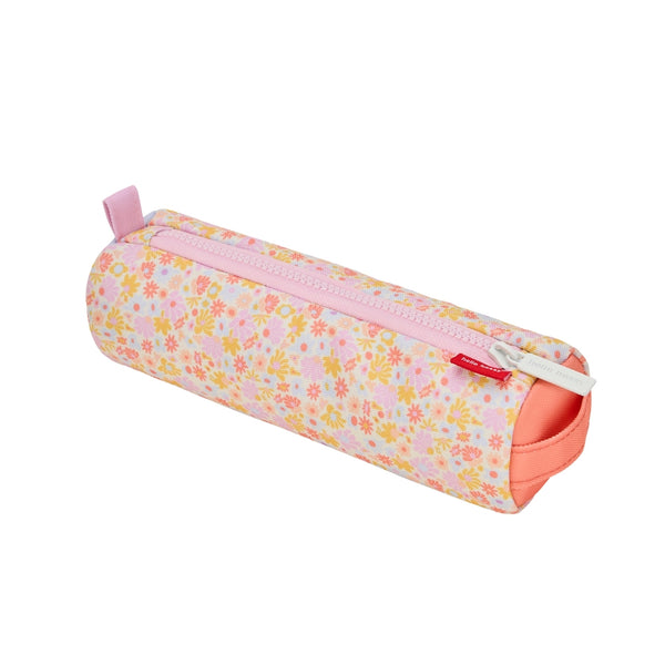 Estojo Individual Hello Hossy em poliéster reciclado, impermeável, com compartimento único espaçoso, fecho resistente e design moderno para material escolar cor retro flowers