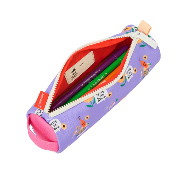 Estojo Individual Hello Hossy em poliéster reciclado, impermeável, com compartimento único espaçoso, fecho resistente e design moderno para material escolar cor sunflower