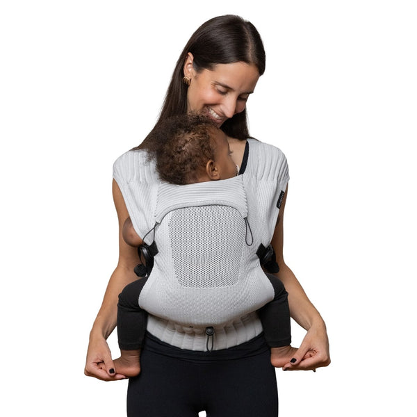 Marsúpio Flybaby ergonómico em tecido 3D Knit respirável, ultraleve, ajustável e adequado desde o nascimento até aos 15 kg cor grey