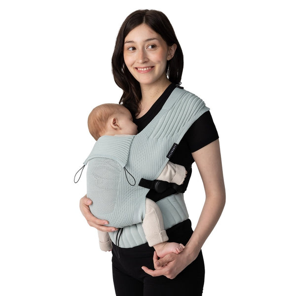 Marsúpio Flybaby ergonómico em tecido 3D Knit respirável, ultraleve, ajustável e adequado desde o nascimento até aos 15 kg cor sage