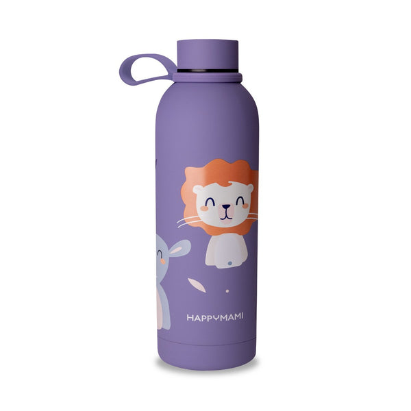 Garrafa térmica 500 ml em aço inoxidável com parede dupla térmica e pega ergonómica, ideal para transportar água, leite ou outras bebidas mantendo a temperatura por mais tempo violeta