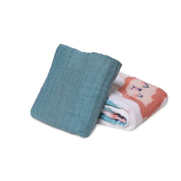 Pack de 2 fraldas de algodão 100% 60x60 cm para bebé, suaves, absorventes e respiráveis, ideais para alimentação, higiene e utilização diária menta