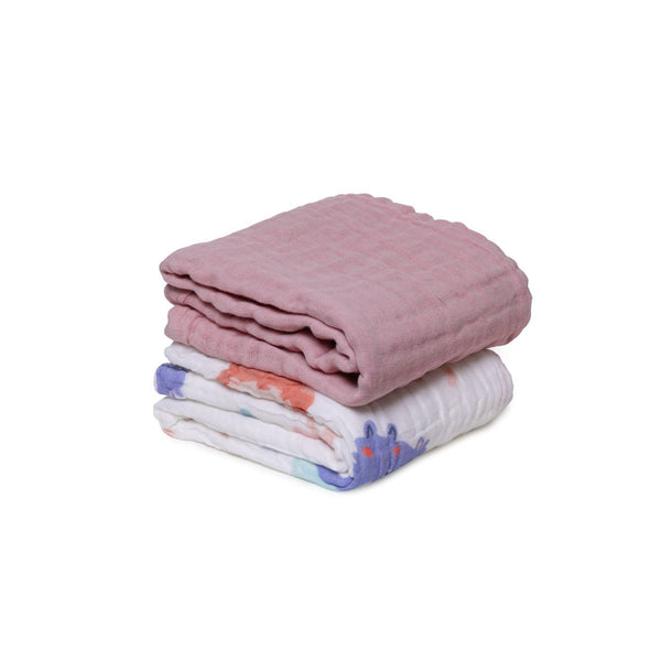 Pack de 2 fraldas de algodão 100% 60x60 cm para bebé, suaves, absorventes e respiráveis, ideais para alimentação, higiene e utilização diária rosa